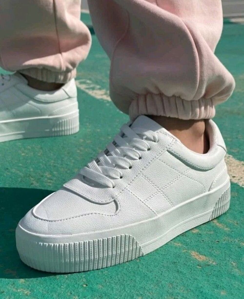 ASOS DESIGN White Duet Flatform Lace-up Leather Chunky Sneakers WOMEN Size 6/US